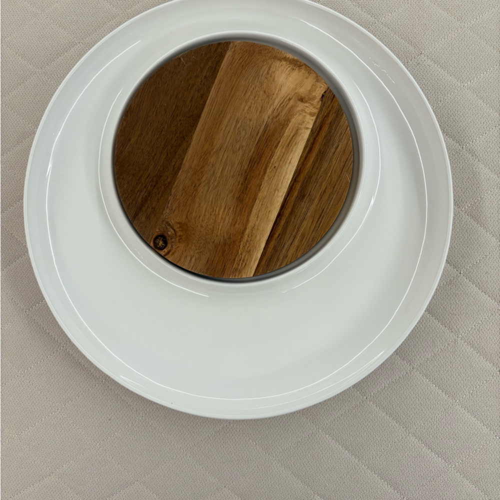 NEW Sur La Table Elegant White and Brown Wood Dining Plate. Perfect condition